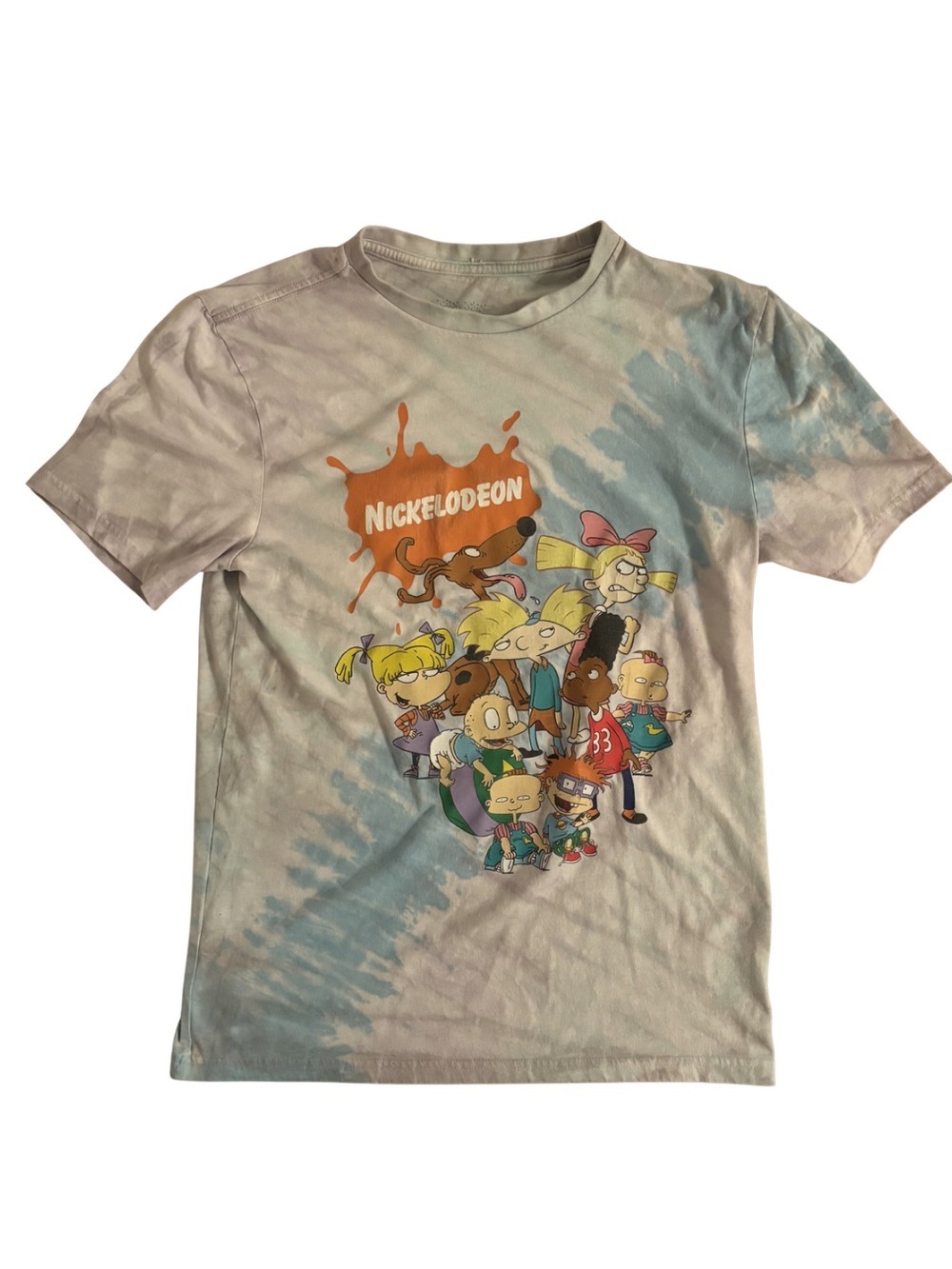 Nickelodeon Y2K Rugrats Tie-Dye Tee in Blue and White with Character Graphic